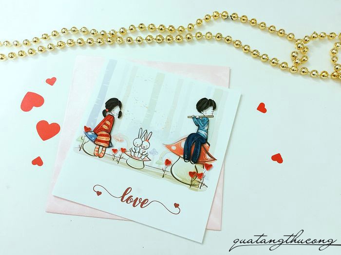 Thiệp tình yêu quilling chàng trai và cô gái mẫu 1